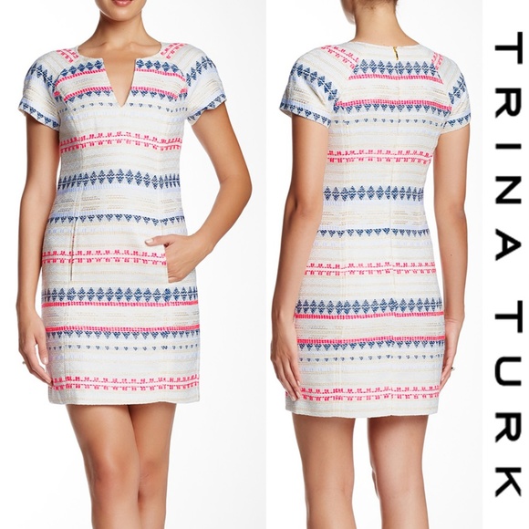 Trina Turk Dresses & Skirts - Trina Turk Angela Tweed Dress Gold Cream Pink 8